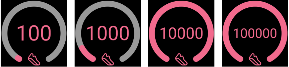 side by side examples of text sizing adjustments on watch face using isAutosize