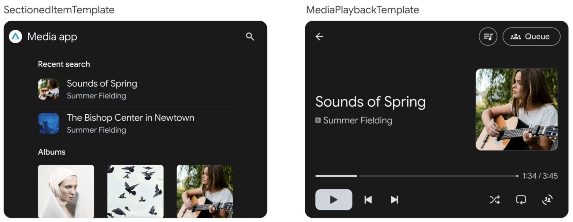example of sectioneditemtemplate on the left and mediaplaybacktemplate on the right