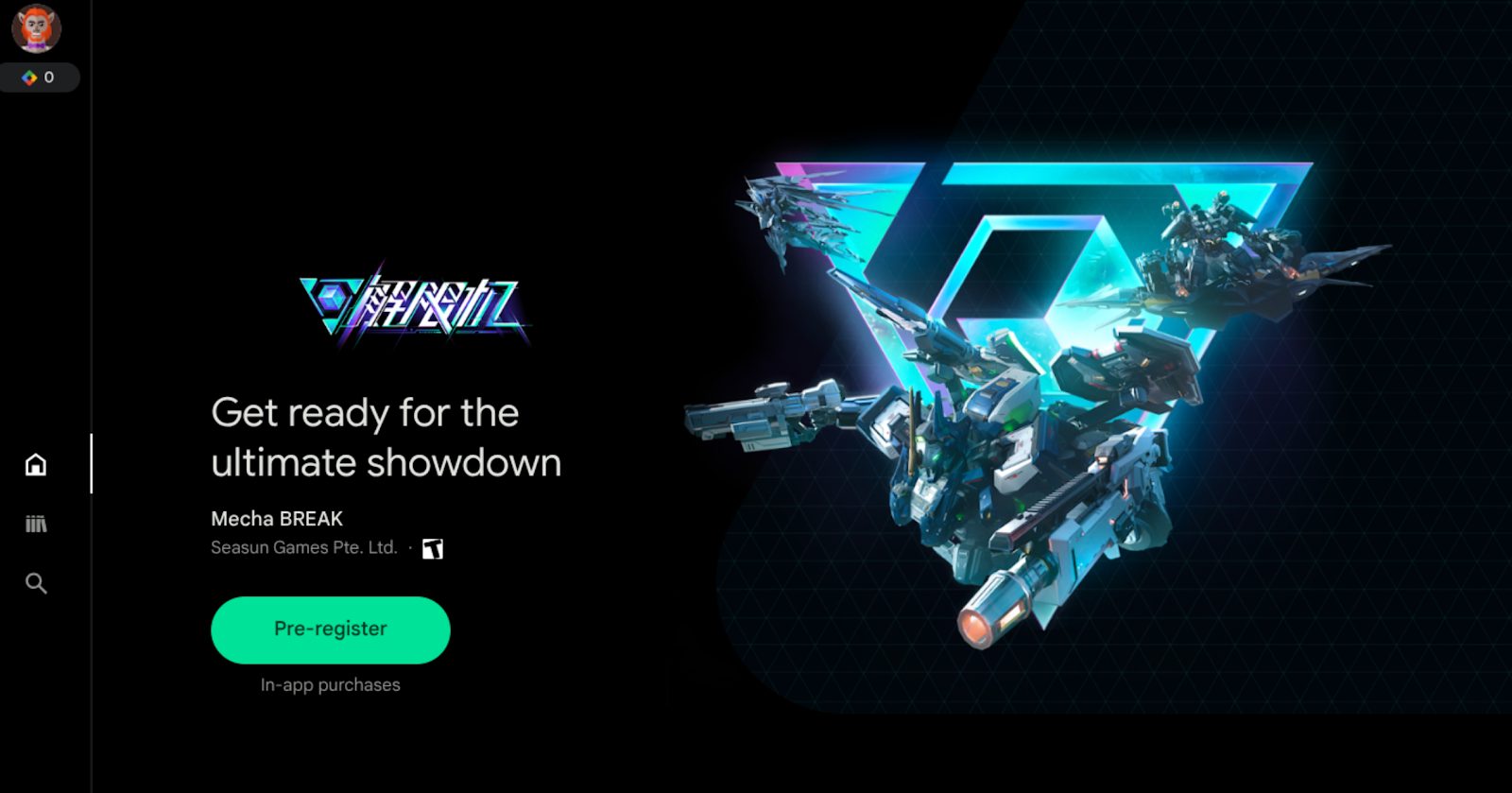 screenshot of Mecha BREAK's pre-registration on Google Play Games on PC homepage