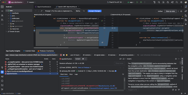 screenshot of crash analysis with Gemini in Android Studio