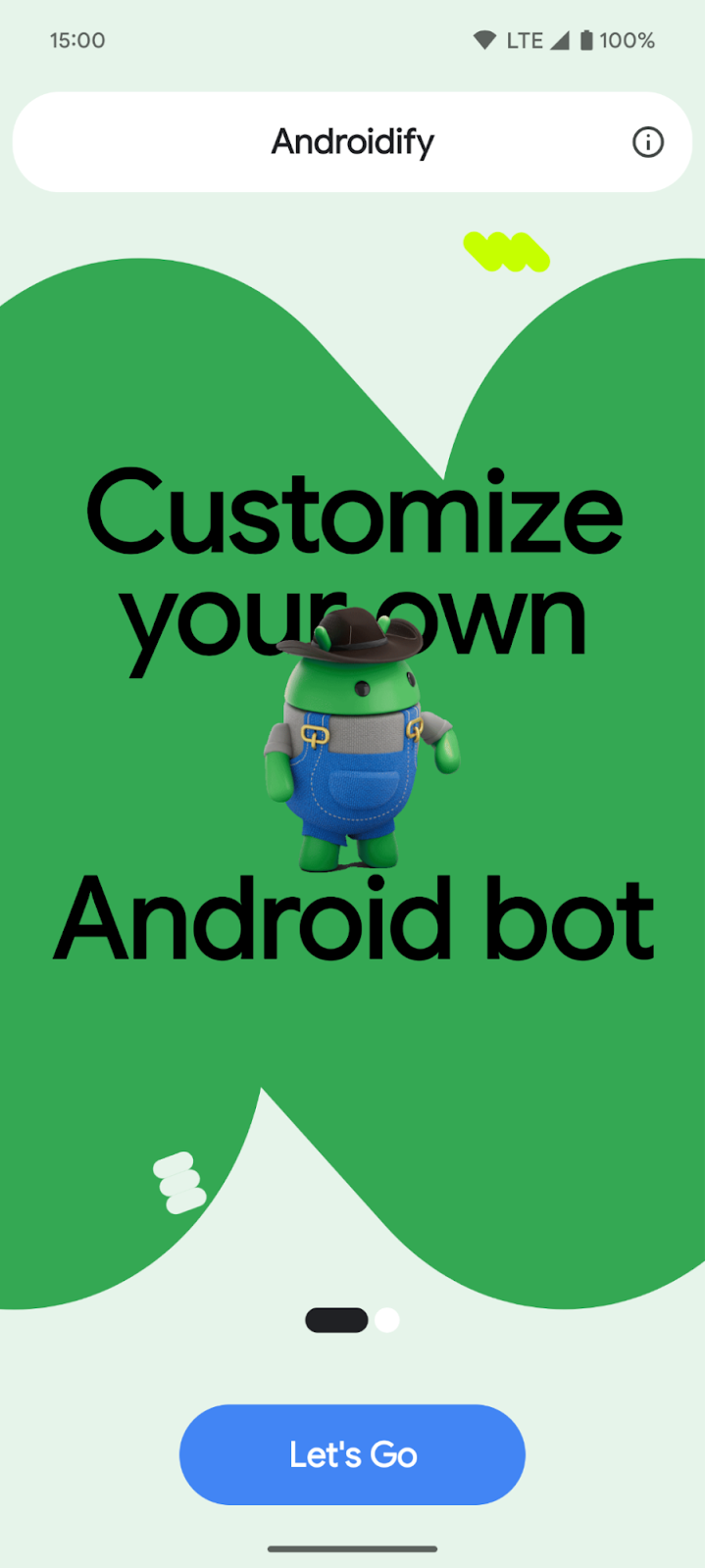 Text reads Customize your own Android Bot with an inline moving image
