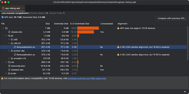 Android’s transition to 16 KB page size in Android Studio
