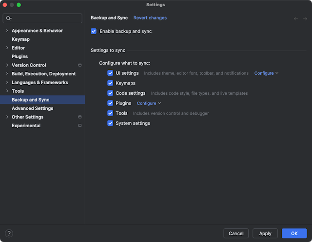 Backup and sync settings in Android Studio