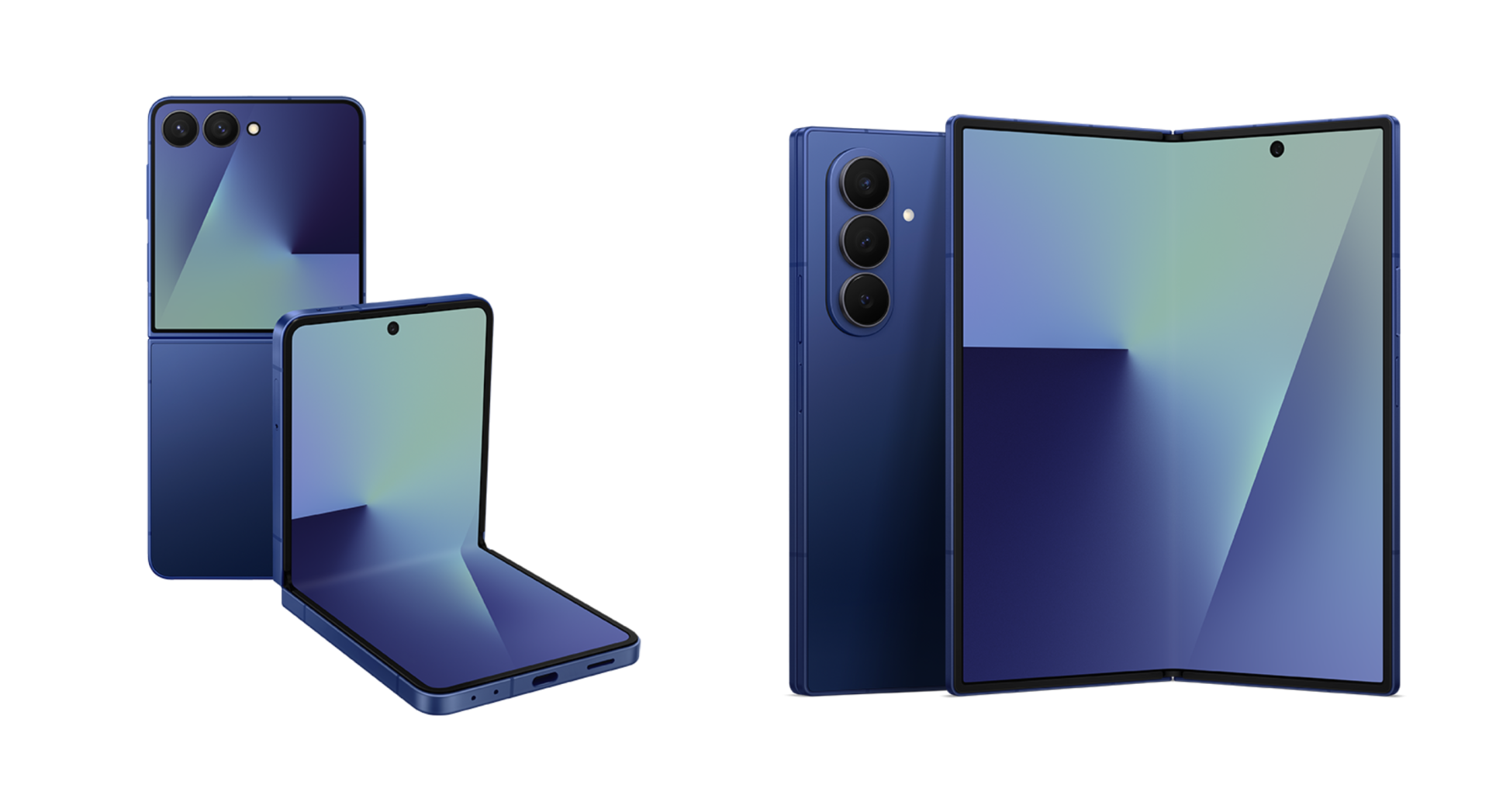 side by side images of Samsung's Galaxy Z Flip7 on the left and Galaxy Z Fold7 on the right