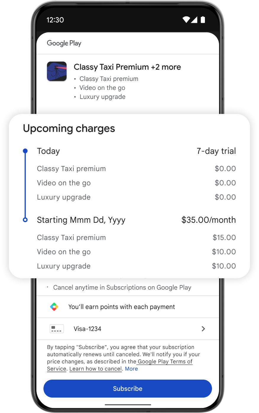 base subscriptions and add-ons together in a single, streamlined transaction on Google Play