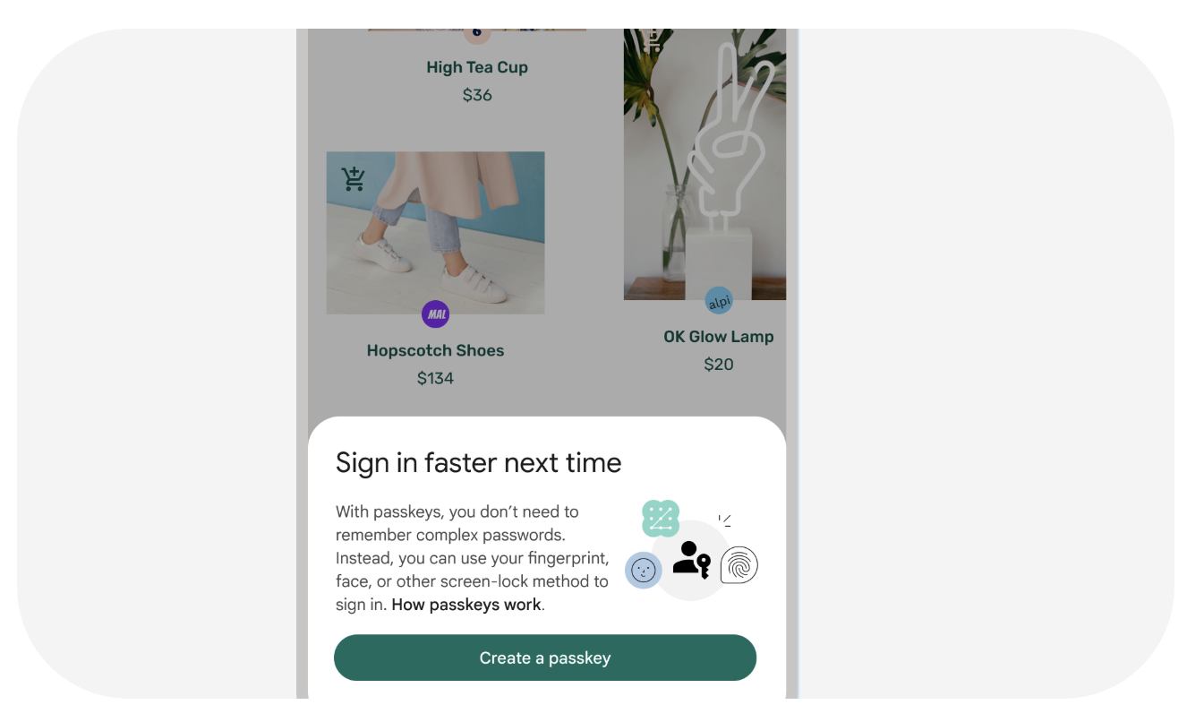 example of clear value proposition encouraging app users to create a passkey to sign in