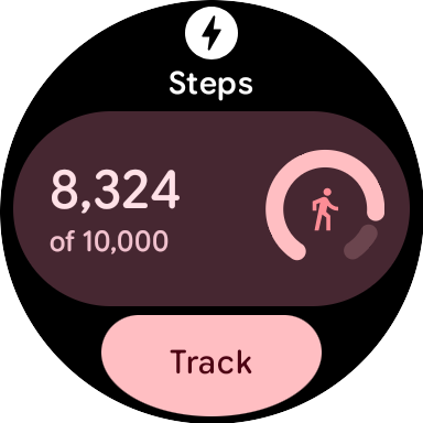 Daily steps goal tile on a round watch face