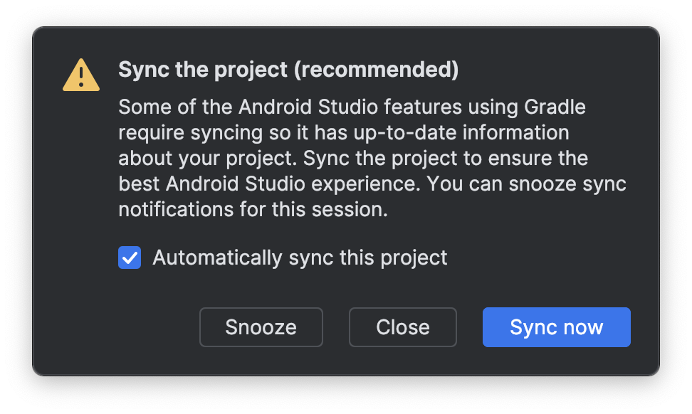 screenshot of enable / disable auto project sync in Android Studio