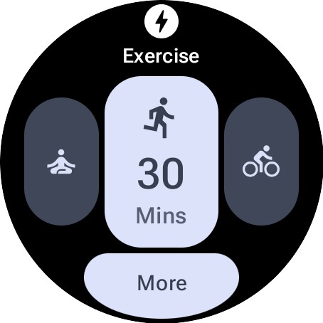 example of an expanded workout tile on a round watch face
