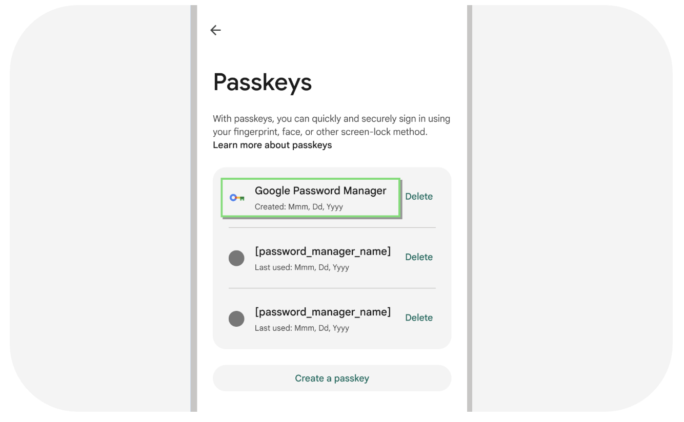 example of passkeys authentication settings ui