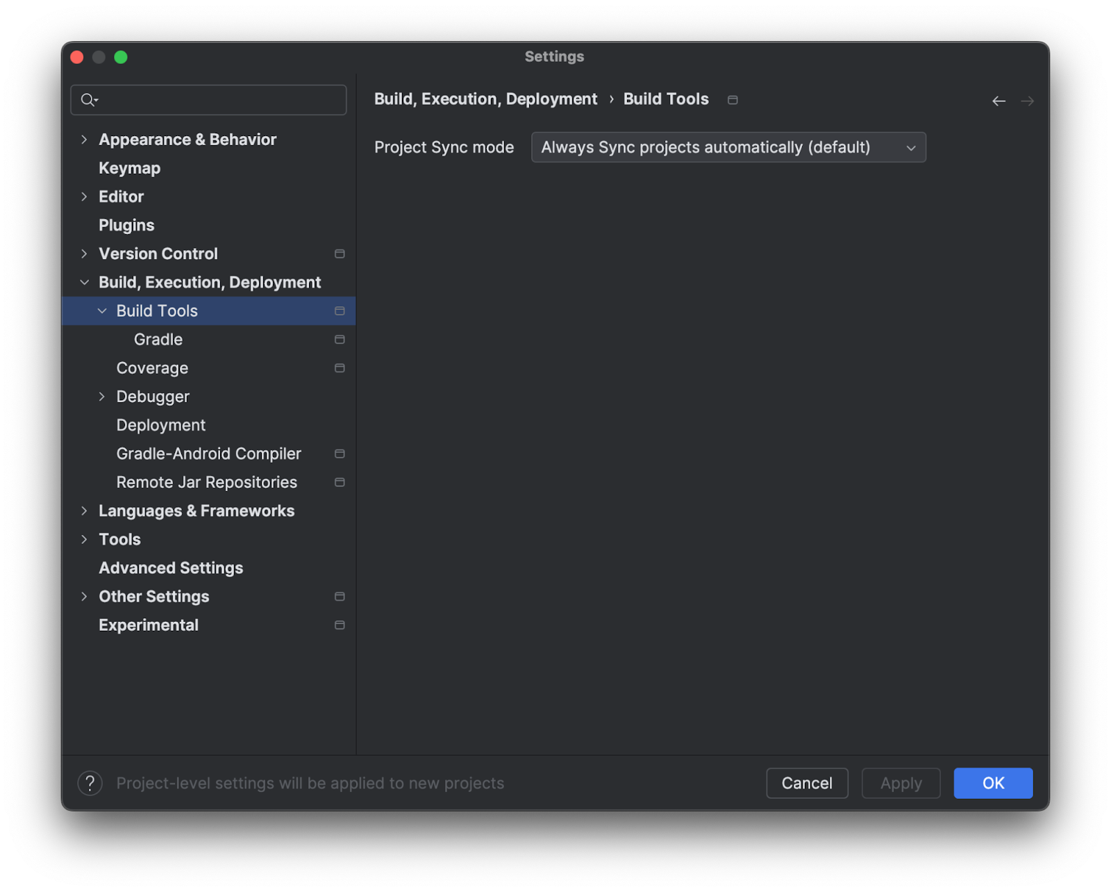 screenshot of project sync mode in Android Studio