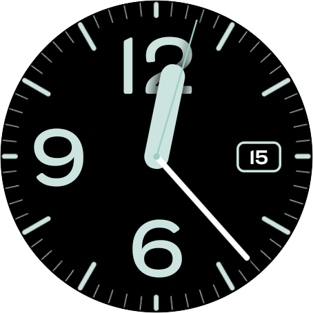 A round, analog Wear OS watch face